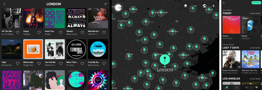 Cuelr website with world map of artists